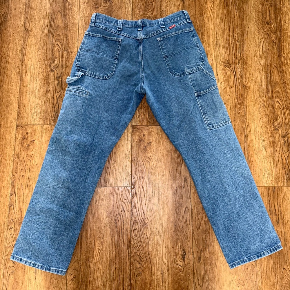 Wrangler Mens Carpenter Jeans 36x32 Medium Wash Blue Denim Utility Work Pants